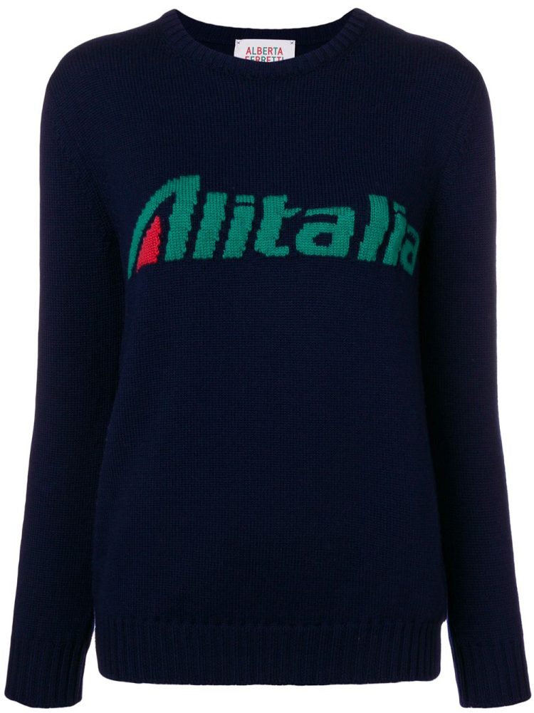 Alberta Ferretti كنزة بنقش Alitalia - أزرق