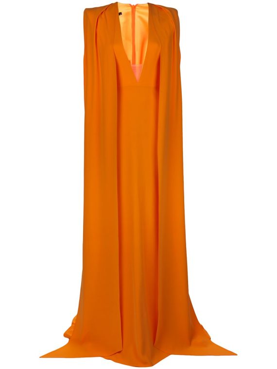Alex Perry فستان طويل برقبة مفتوحة حتى الصدر - برتقالي