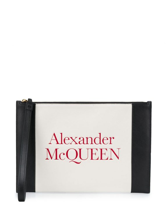 Alexander McQueen logo-embossed leather clutch - أبيض