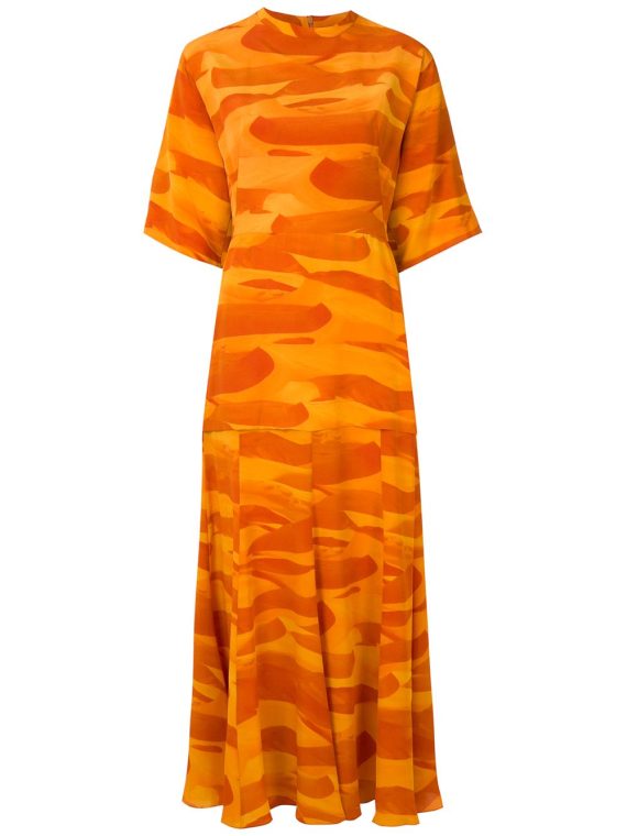Andrea Marques فستان حريري بتصميم تيشيرت - برتقالي