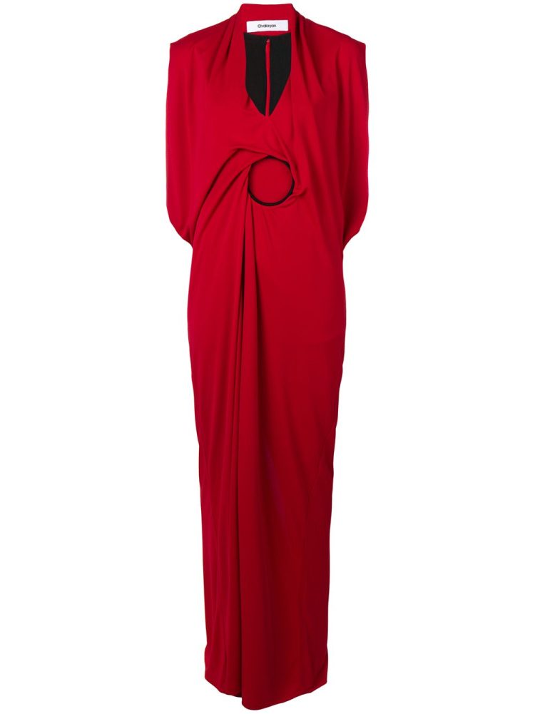 Chalayan فستان مزين بحلقة متباينة اللون - أحمر