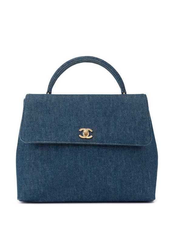 Chanel Pre-Owned حقيبة يد بقفل باللف وشعار CC - أزرق