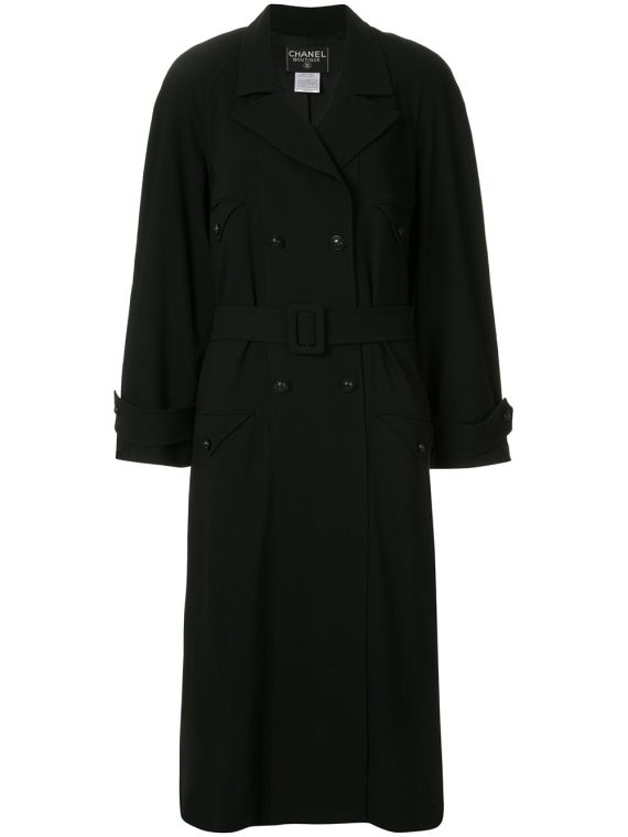 Chanel Pre-Owned معطف واقي من المطر بحزام - أسود