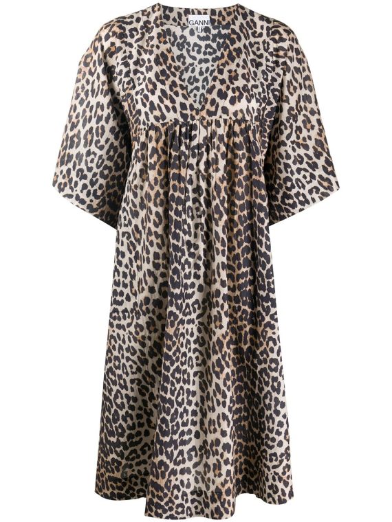 GANNI فستان بطبعة جلد الفهد - أسود