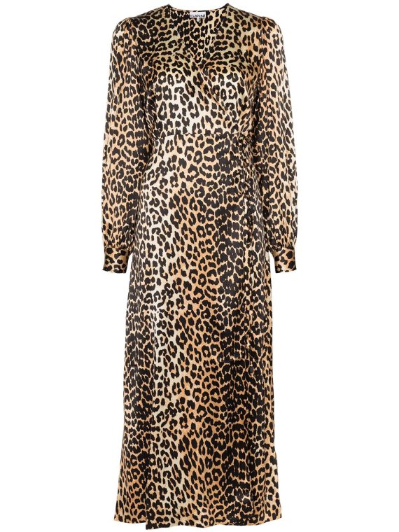 GANNI فستان بطبعة جلد الفهد - بني