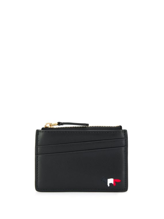 Maison Kitsuné محفظة مزينة بشكل ثعلب ثلاثي الألوان - أسود