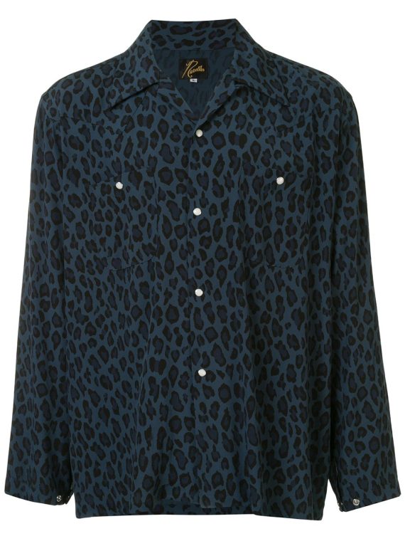 Needles قميص بياقة مدببة وطبعة جلد الفهد - أزرق