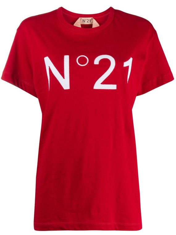 Nº21 تيشيرت بطبعة شعار الماركة - أحمر