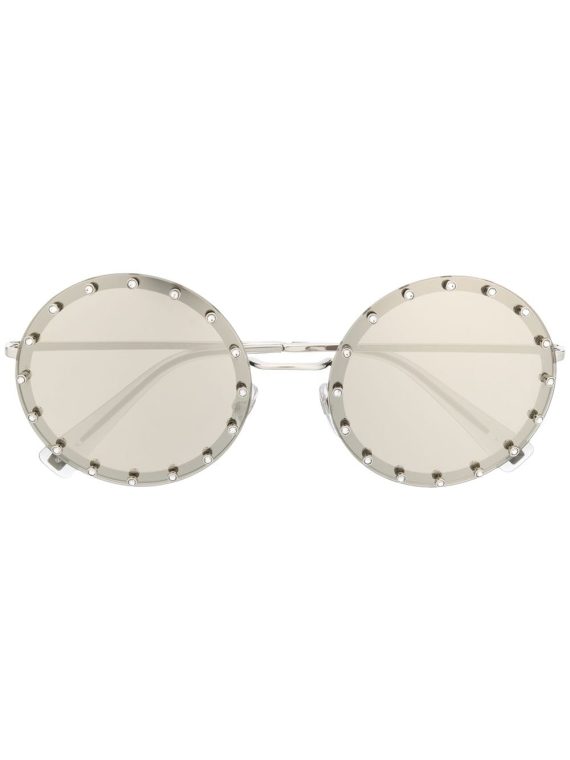 Valentino Eyewear نظارة شمسية بشعار الماركة V مزين بالكريستال - فضي