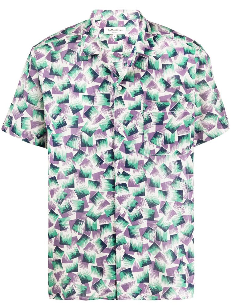 YMC قميص بطبعة تجريدية - ألوان محايدة