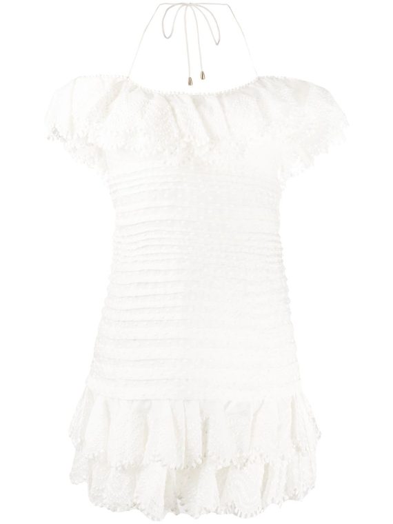 Zimmermann فستان بأكتاف مكشوفة وكسرات - أبيض